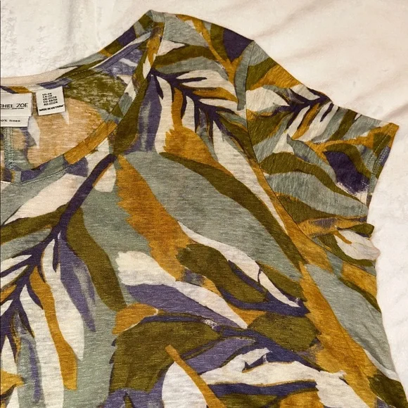 Rachel Zoe Multicolor Leaf Print Short Sleeve Linen Women’s Top Size 2X - Picture 4 of 5